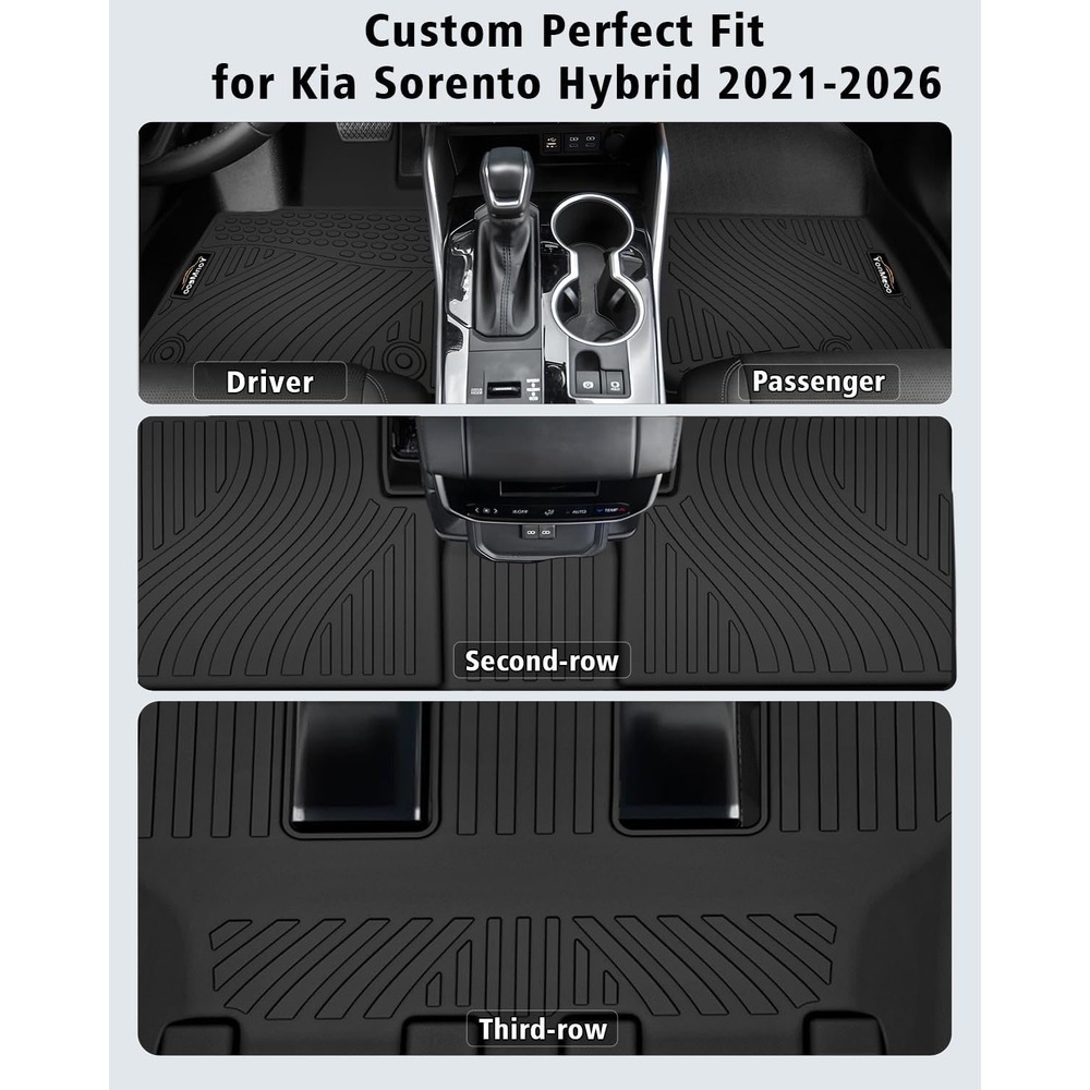 Kia Sorento Hybrid Floor Mats Cargo Liner 2021-2026 Black New TPE Full Set